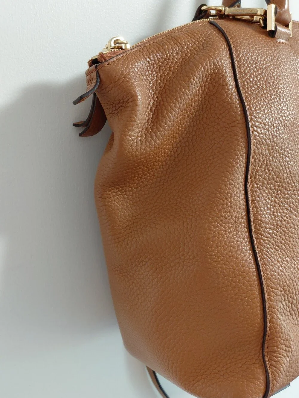 Michael Kors Caramel Brown Pebbled Leather Satchel Purse W/Removable Strap